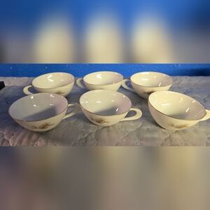 BB8 SET OF 6 Sango Larchmont Cups White with Brown Pine Branch fine china